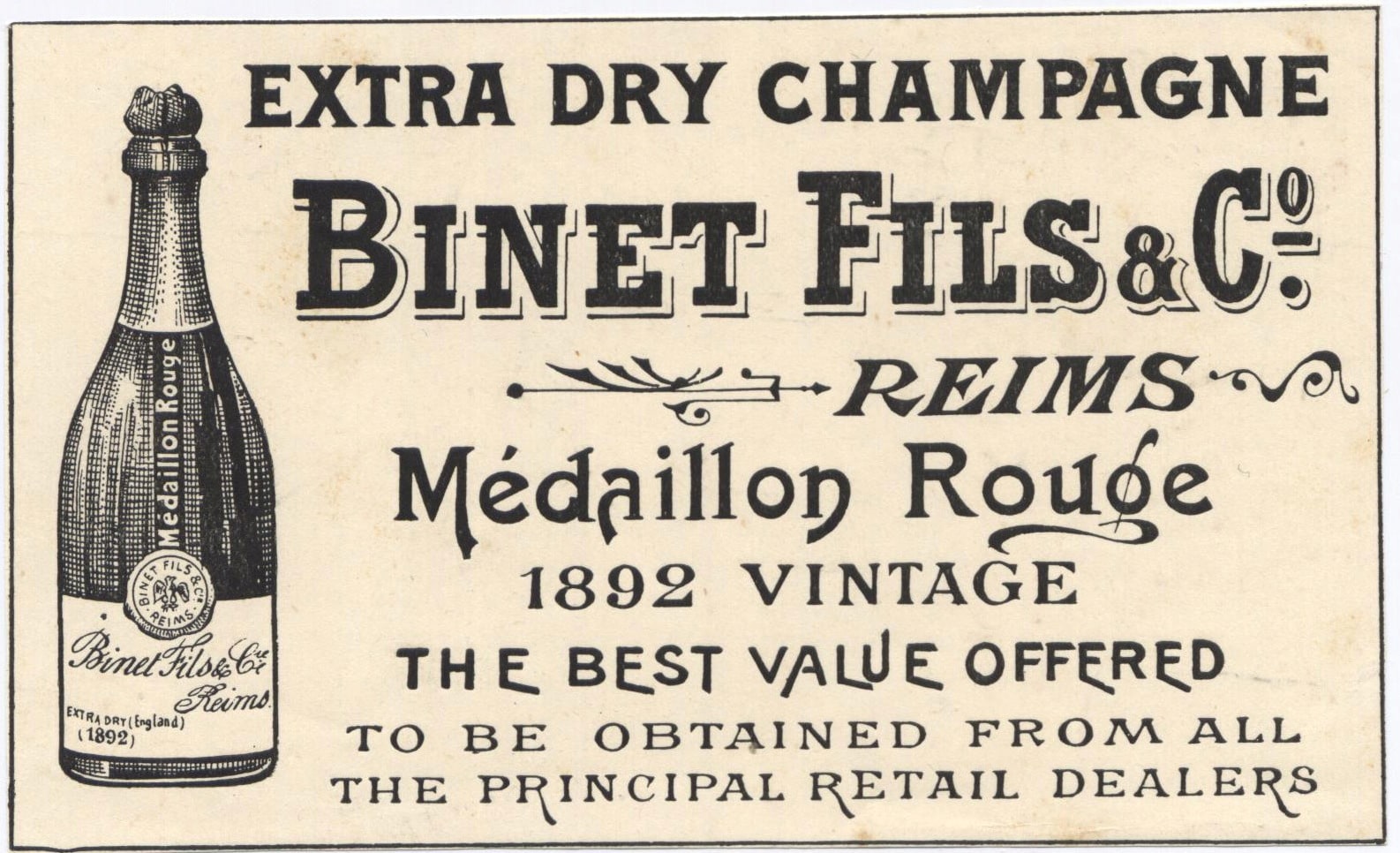 Binet Champagne ad Medaillon Rouge 1892 Champagne ad Medaillon Rouge 1892